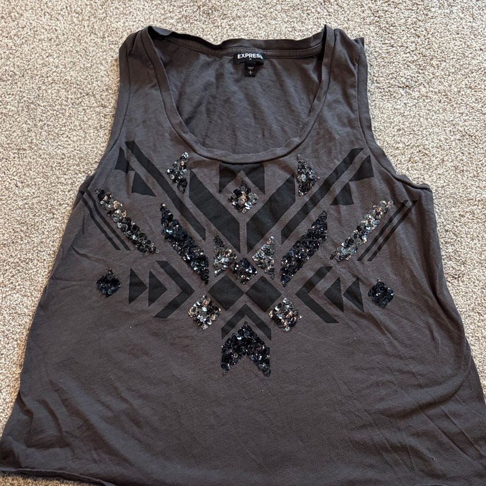Express Charcoal Sequin Tank Top